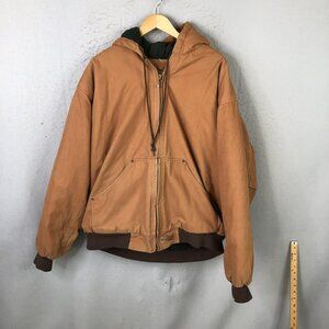 Brazos Premium Work Series Jacket Mens 2XL Brown Hooded Canvas Bomber Coat